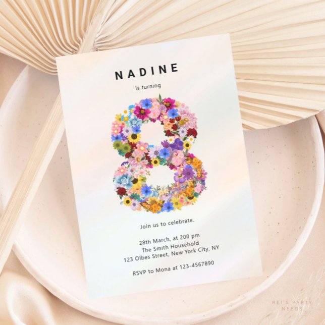 Convite Estética Floral 8º Aniversário Tema do Jardim Prim (Criador carregado)