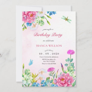 Convite Estética floral de aniversário em aquarela