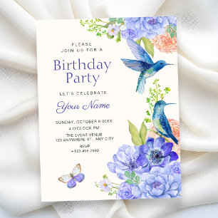 Convite Estético elegante floral flor bird aniversário