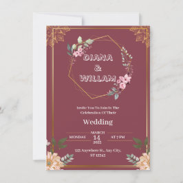 Convite estético para casamento de ouro vermelho