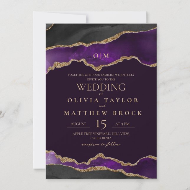 Convite estético para Casamento Negro Negro e Ouro (Frente)