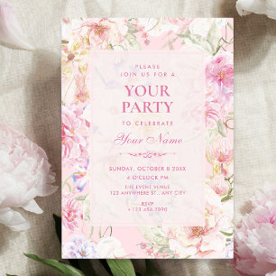Convite Estético rosa floral suave