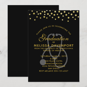 Convite Estetoscópio Cinza Simples na Formatura de Doutor 