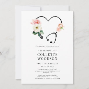 Convite Estetoscópio Floral Aquarela Formatura de Médico