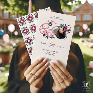 Convite Estetoscópio Rosa Floral Moderno para Formatura