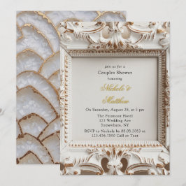 Convite Estilo Barroco Elegante Casais Dourados brancos Ch