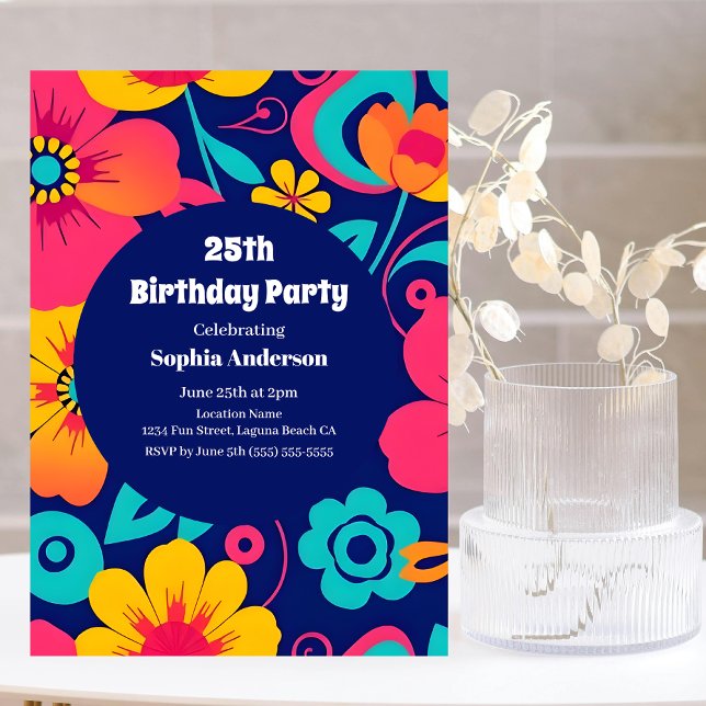 Convite Estilo Brilhante e Refletor Negrito - Dopamina (Bright and Bold Retro Flowers-Dopamine Style Invitation)