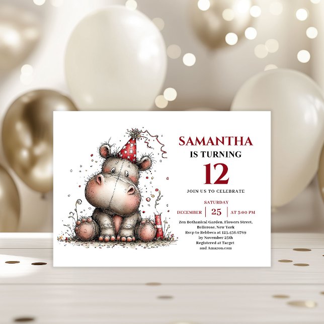 Convite Estilo caprichoso de hipopótamos da moda para aniv (Trendy whimsical animals style kids birthday invitation

)