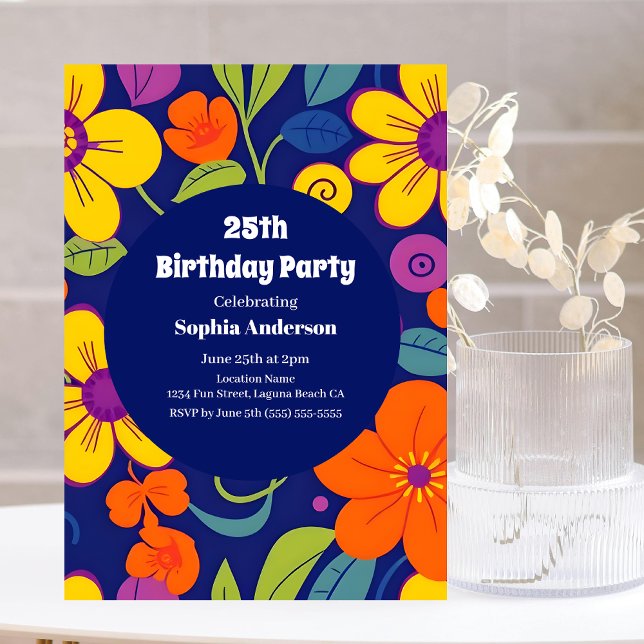 Convite Estilo Colorido das Flores-Dopamina (Colorful Retro Flowers-Dopamine Style Invitation)