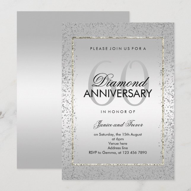 Convite Estilo Confete de Prata Bodas de Diamante 60º (Frente/Verso)