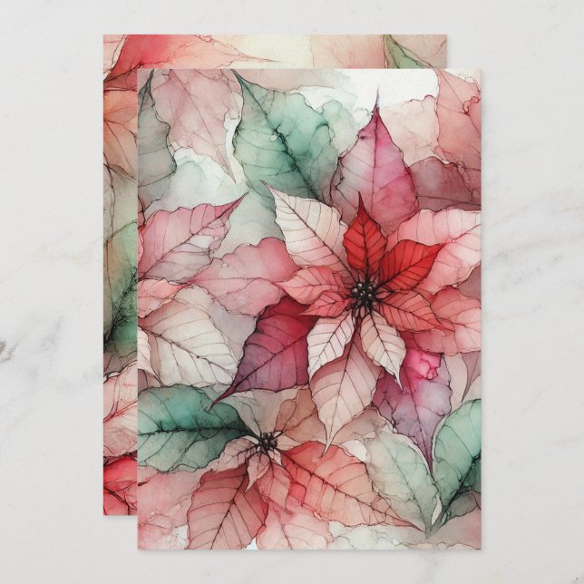 Convite Estilo de Aquarela Imprimível Poinsettia de Tinta  (Frente/Verso)