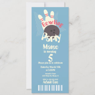 Convite Estilo de Bilhete de Aniversário Azul de Bowling R