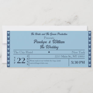 Convite Estilo de Bilhete Retroativo Casamento Azul Simple