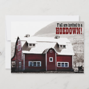 Convite Estilo de Campo Vermelho Antigo do Barn Hoedown Ba