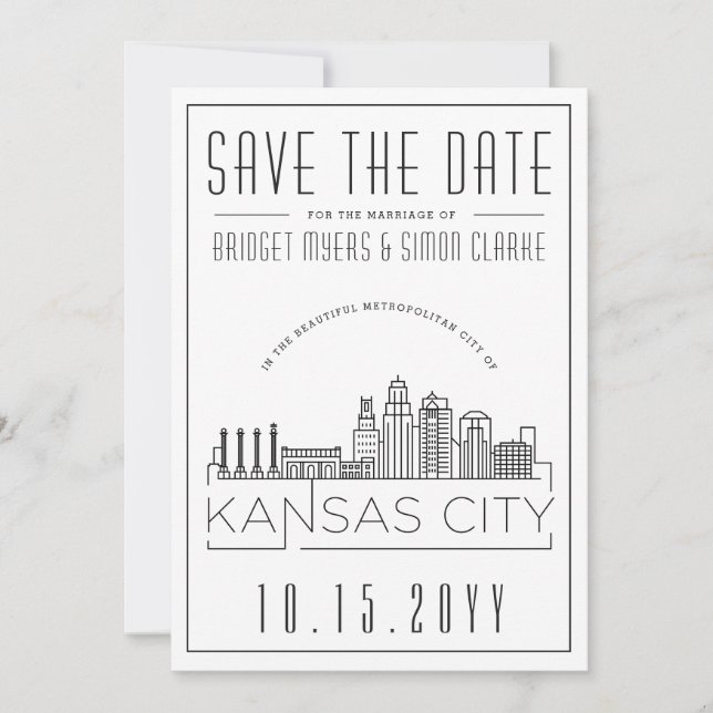 Convite Estilo de Casamento em Kansas City - Salve a Data (Frente)