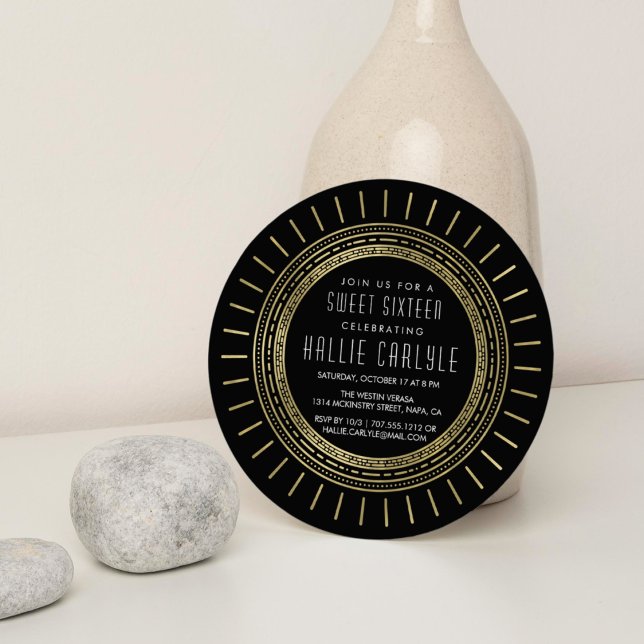 Convite Estilo de Deco de Arte Dourada Preto e Falso Doce  (Criador carregado)