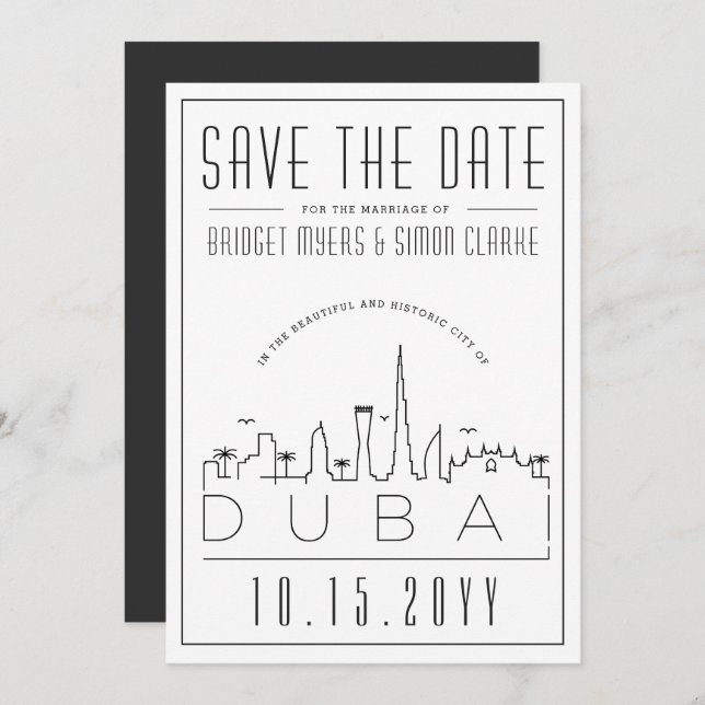 Convite Estilo de Decoração de Casamento de Dubai Horizont (Frente/Verso)