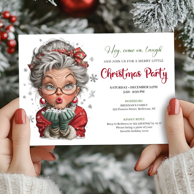 Convite Estilo de humor de Natal cômico feminino clássico  (Classic Quirky Woman Comic Christmas Humor Style Invitation

)