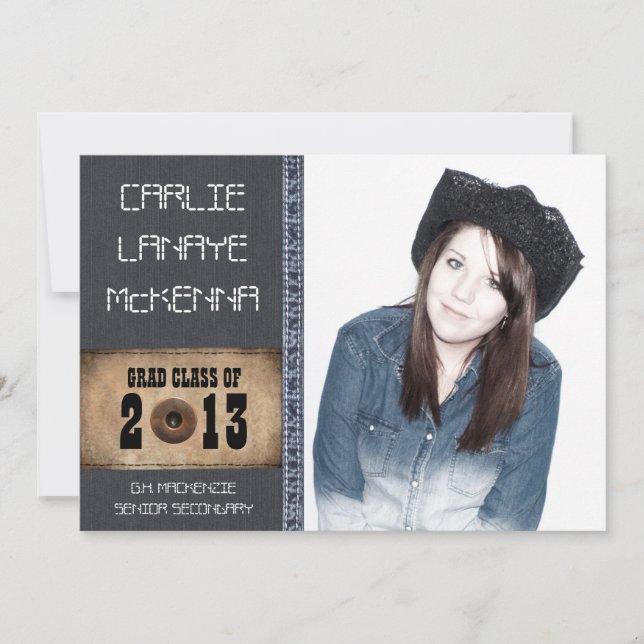 Convite Estilo de Jean da sarja de Nimes do formando da (Frente)