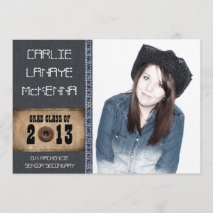 Convite Estilo de Jean da sarja de Nimes do formando da