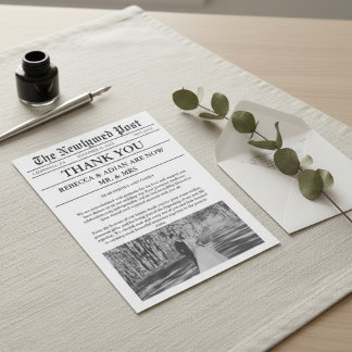 Convite Estilo de Jornal Foto Única Casamento Obrigado 