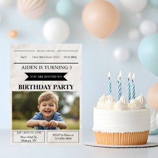 Convite Estilo de Jornal Personalizado Cumprimento de Anos