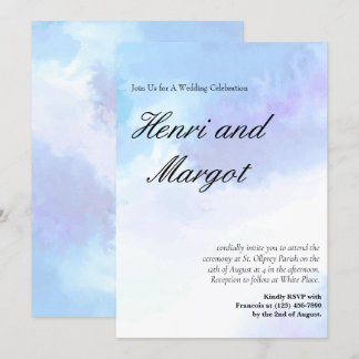 Convite Estilo de Letra Fluida com Aquarela Azul Pastel e