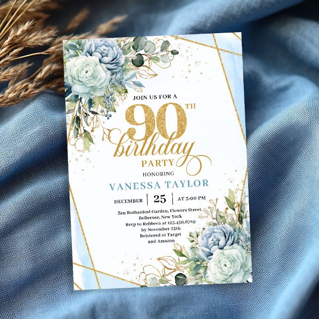 Convite Estilo de moldura de ouro refinado para celebração (Refined gold frame style 90th birthday celebration card)