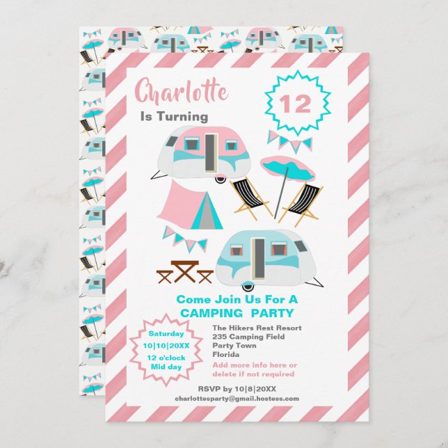 Convite Estilo de Retro do Cute de Festa de aniversário de (Frente/Verso)