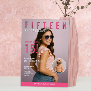 Convite Estilo de Revista Quinceañera   Pink Mis Quince Añ
