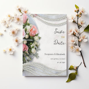 Convite Estilo de Vintage cor-de-rosa branca rosa pérola S