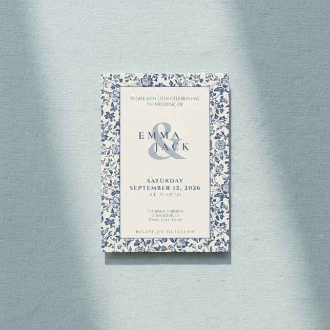 Convite Estilo do software Blue creme Casamento Floral (Delftware style Blue cream Floral wedding Invitation.)