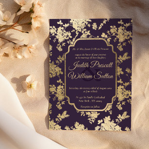 Convite Estilo Elegante Toloppea Casamento Floral Dourado 