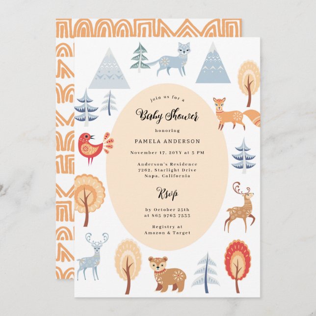 Convite Estilo Étnico Cónico Chá de fraldas de Animais da  (Frente/Verso)