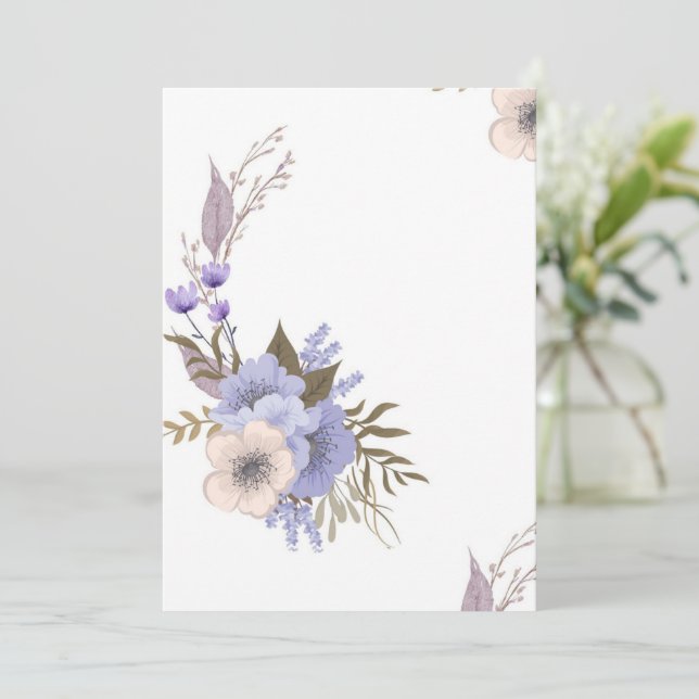 Convite Estilo floral boutique roxo (Em pé/Frente)