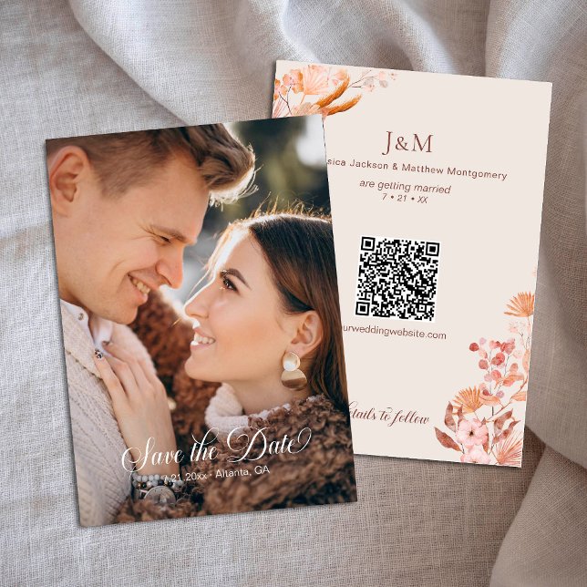 Convite Estilo Floral de Boho de Pêssego Elegante Salvar a (Criador carregado)