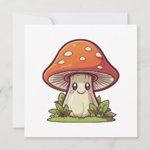 Convite Estilo kawaii fofo, coleta de cogumelos