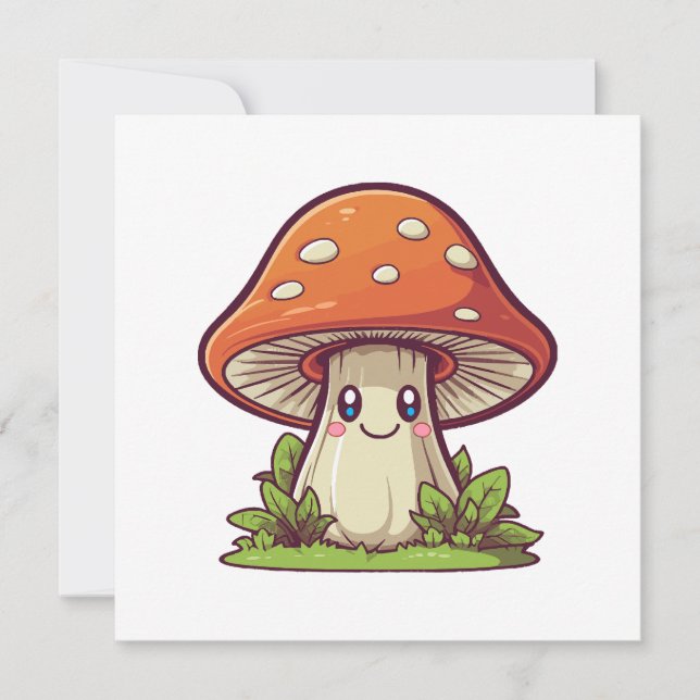 Convite Estilo kawaii fofo, coleta de cogumelos (Frente)