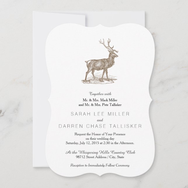 Convite Estilo Letterpress do Buck Mule Deer (Frente)