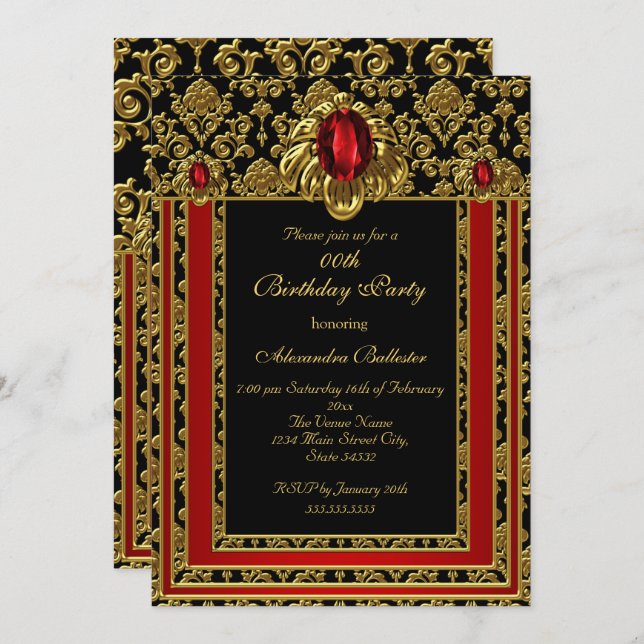 Convite Estilo marroquino Dourado elegante Festa de aniver (Frente/Verso)