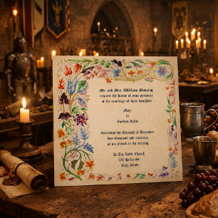 Convite Estilo Medieval da Era Vitoriana Folhagem Floral