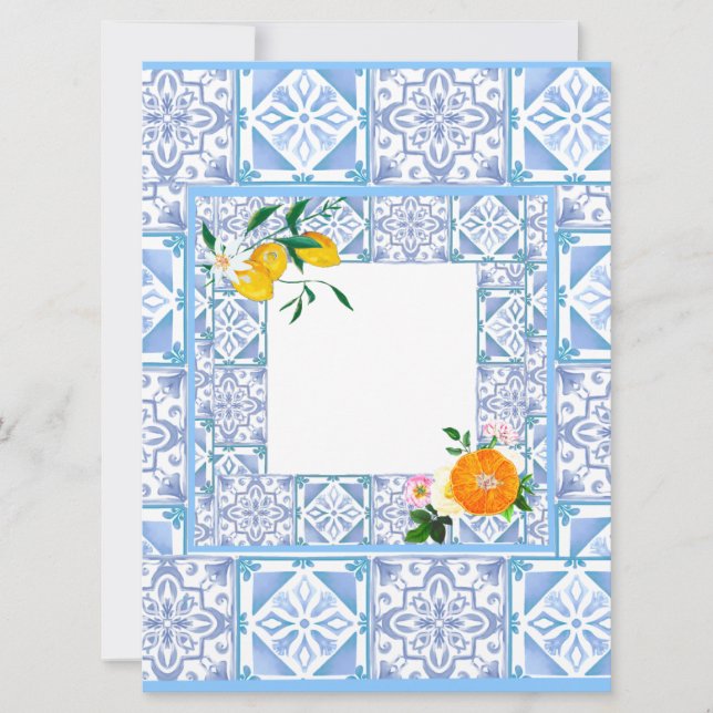 Convite estilo mediterrânico,limão,estilo Amalfi, (Frente)