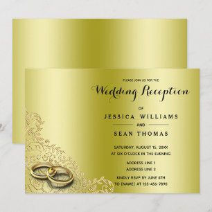 Convite Estilo Ouro Decorativo & Alianças Casamento Recepç
