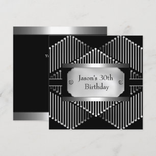 Convite Estilo Preto Branco Metal Cromado Prata Homens 30º