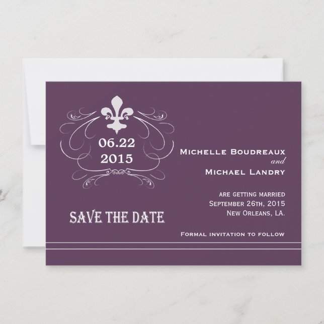 Convite Estilo Retro Elegante Fleur de Lis Save the Date (Frente)