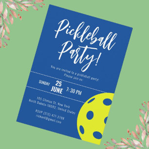 Convite Estilo Retro Neon Blue Themed Pickleball Birday