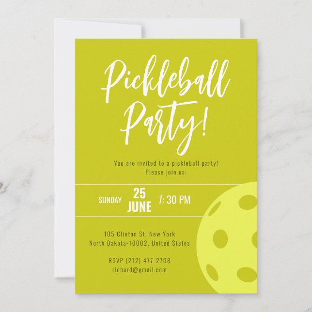 Convite Estilo Retro Noon Yellow Themed Pickleball Birday (Frente)