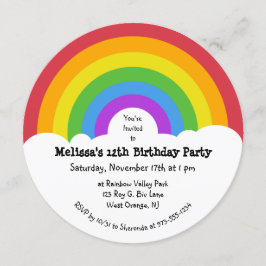 Convite Estilo Retro, Rainbow e Clouds, Festa Redonda