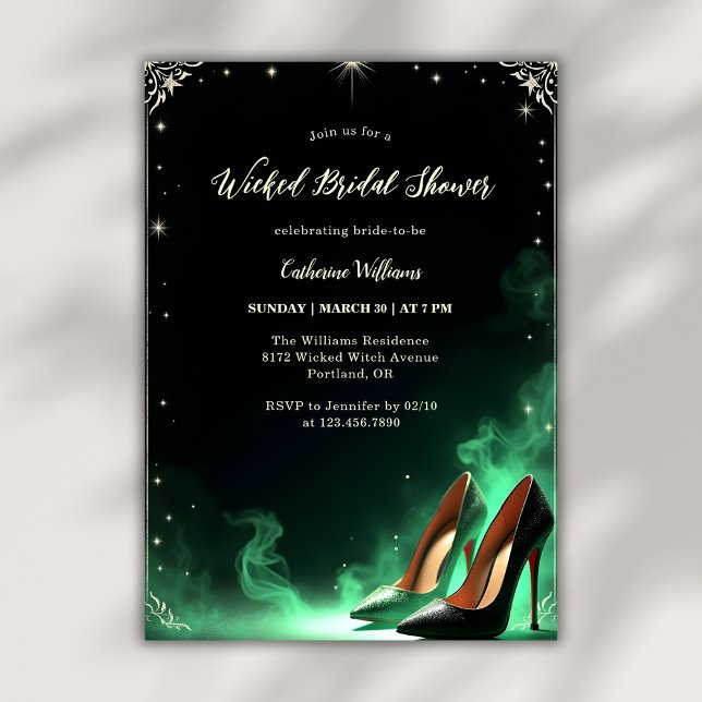 Convite Estilo Verde Emerald Chá de panela Mágico e Desper (Emerald Green Style Magical Wicked Bridal Shower Invitation)