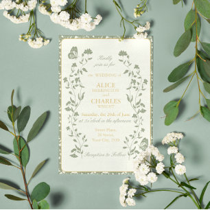 Convite Estilo Vintage Green e Cream Weds